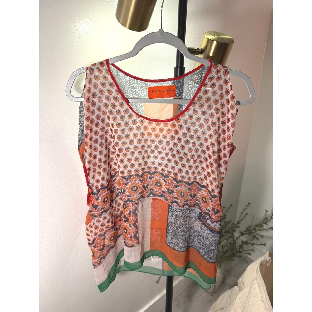 Clover Canyon sheer top sm tank floral india pattern bohemian fall layering euc